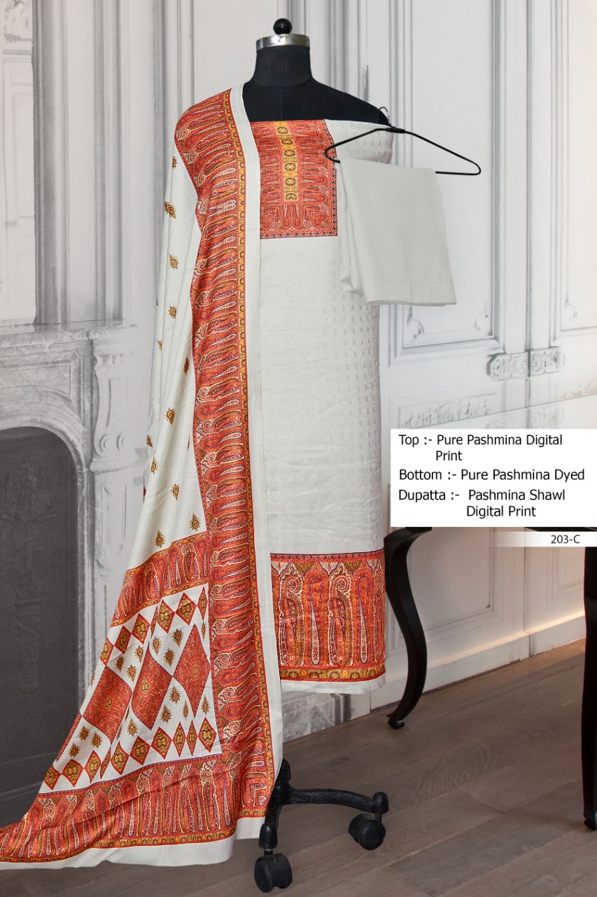 bipson d no 203 pashmina gorgeous look salwar suit colour set
