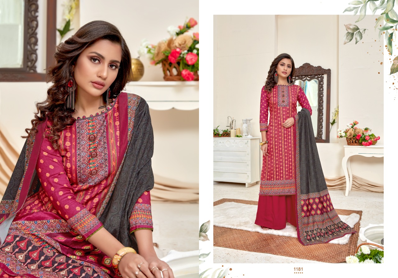 bipson shaneel 3 d no 1178 1181 Woollen Pashmina exclusive print and colours salwar suit colour set
