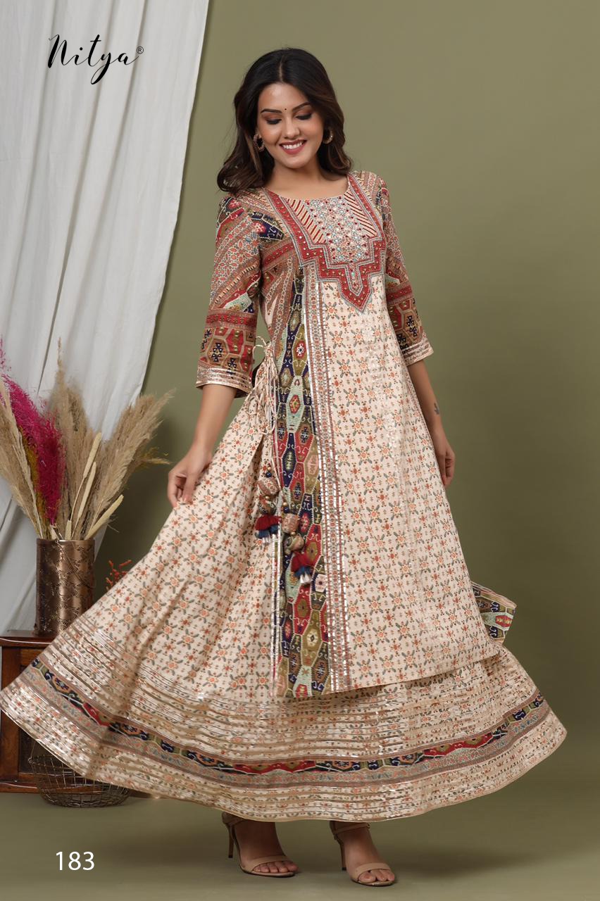 lt nitya d no 183 cotton decent look kurti with skirt  size set