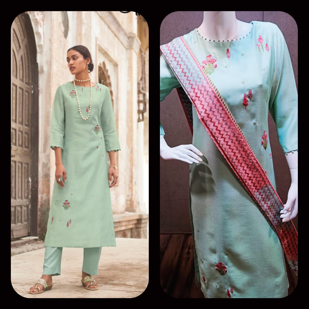 omtex jansi Abhushan silk regal look kurti Bottom with stole catalog