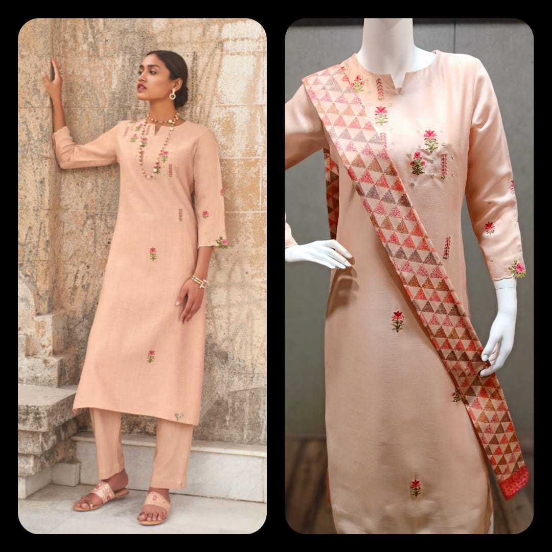 omtex jansi Abhushan silk regal look kurti Bottom with stole catalog