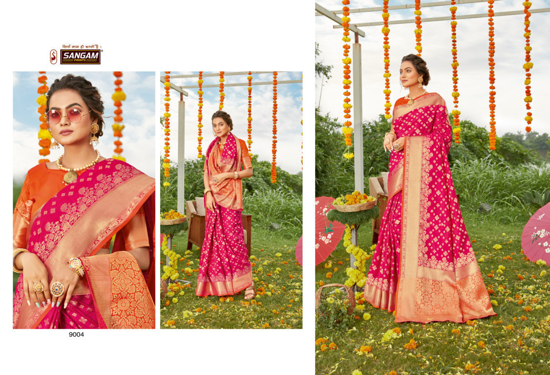 sangam prints shivoham silk silk graceful look saree catalog