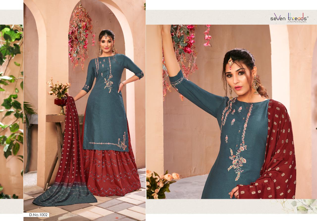 seven threads crystal silk astonishing look top with bottom and dupatta catalog