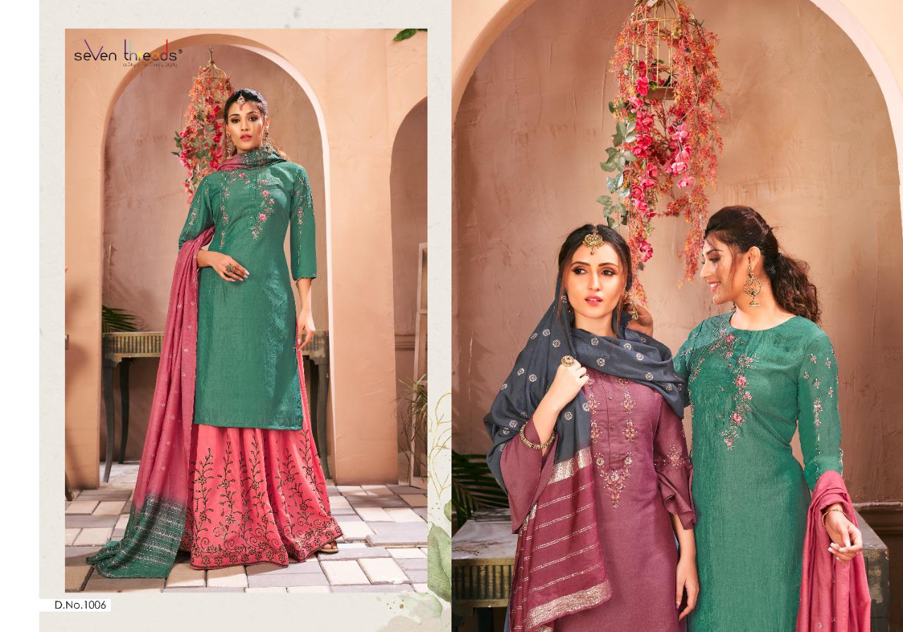 seven threads crystal silk astonishing look top with bottom and dupatta catalog