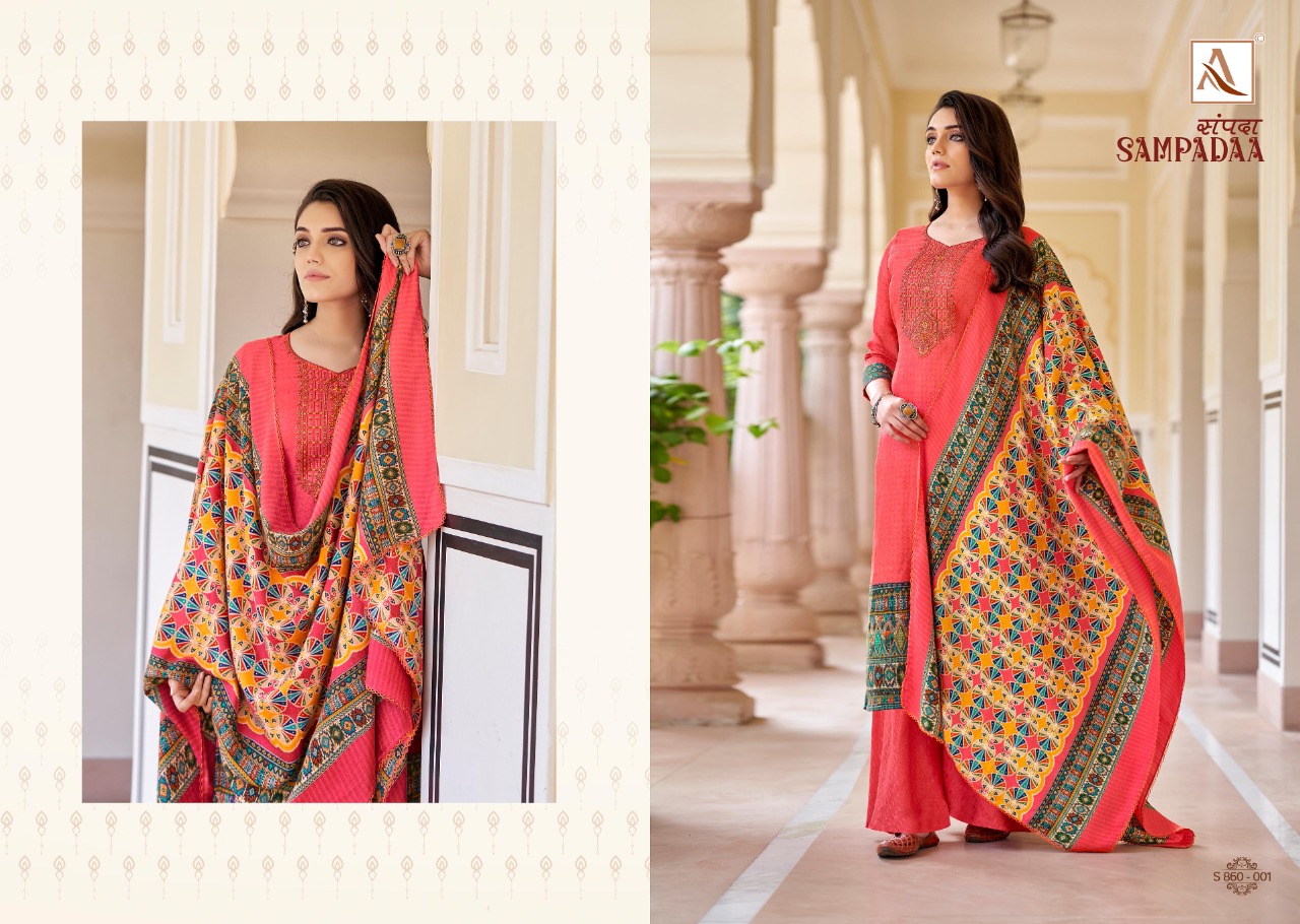 alok suit sampadaa Pure Wool Pashmina Digital Style Patiyala Print salwar suit catalog