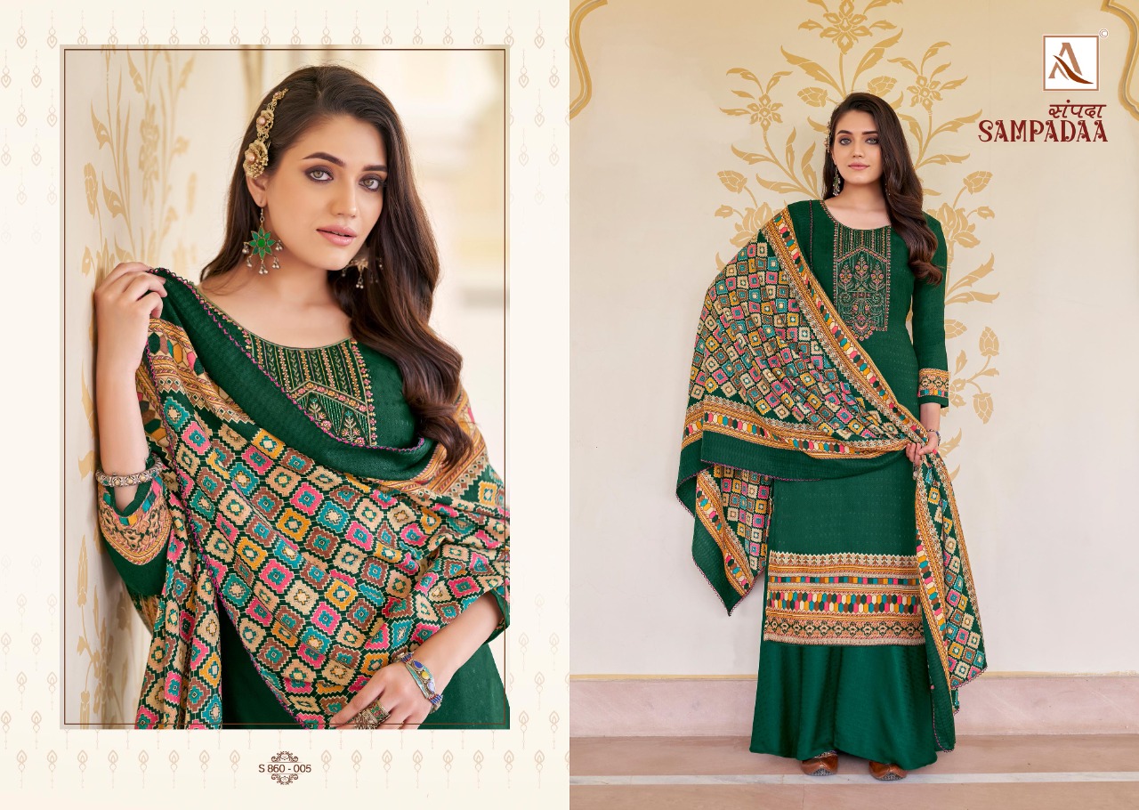 alok suit sampadaa Pure Wool Pashmina Digital Style Patiyala Print salwar suit catalog