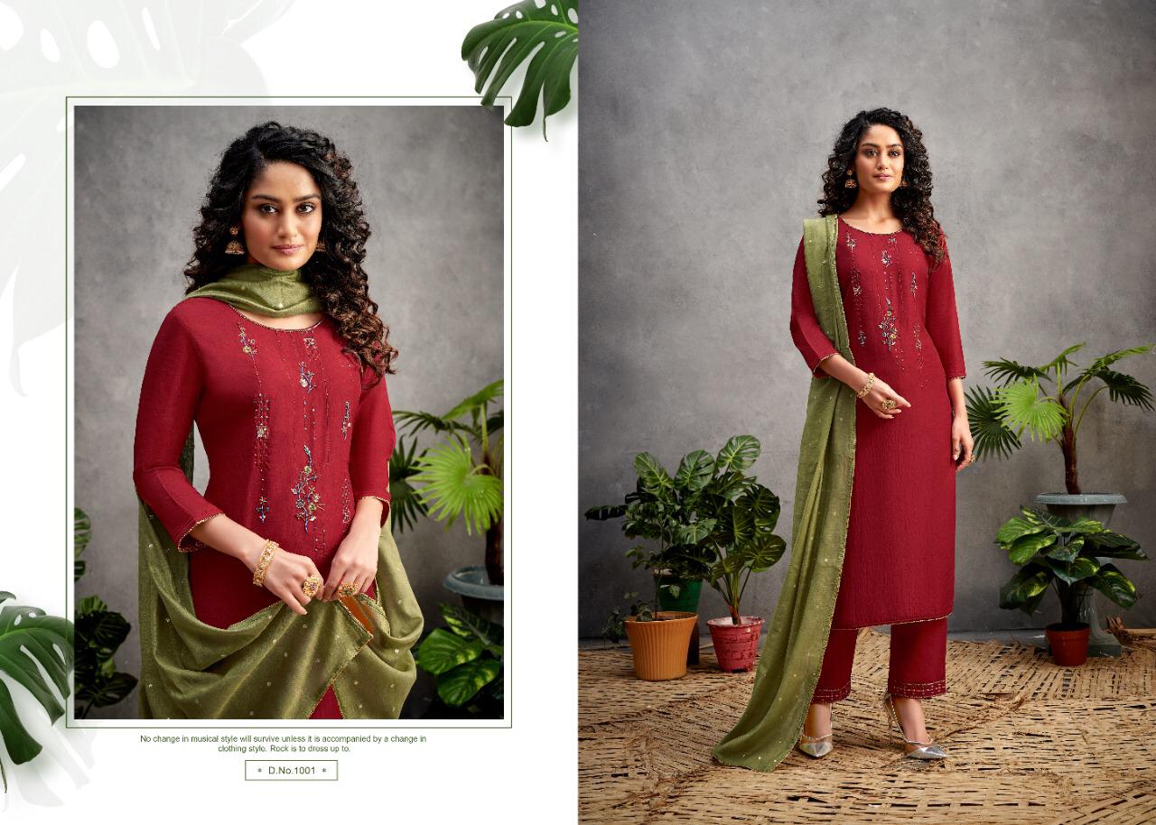 amaaya garment delicate silk decent embroidary look top with pant and dupatta catalog