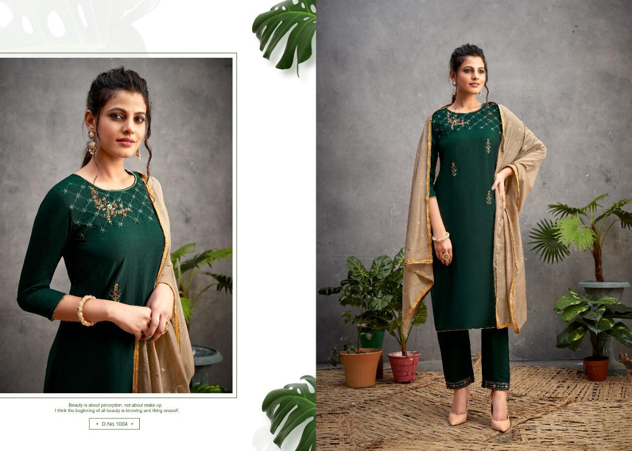 amaaya garment delicate silk decent embroidary look top with pant and dupatta catalog