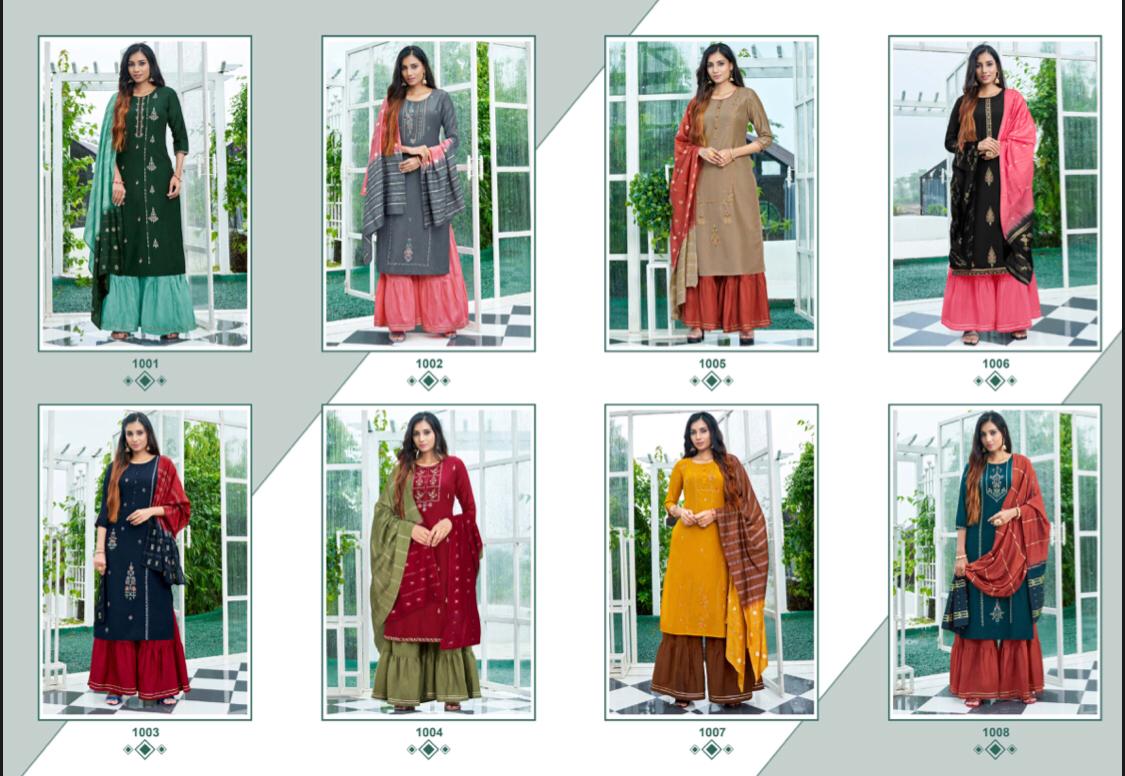 amaaya garments pleasant silk innovative style top sharara with dupatta catalog
