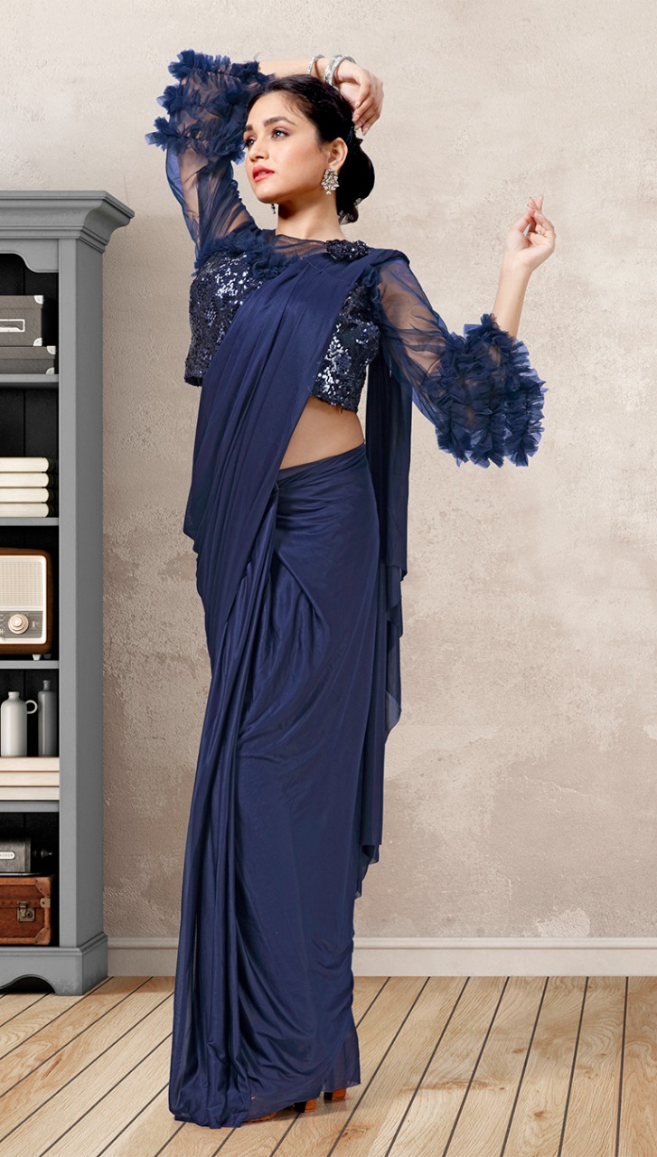 amoha trendz Design No 1015601 Imported Lycra catchy look saree catalog