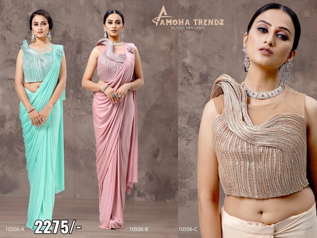 amoha trendz Design No 10506 Imported Lycra gorgeous look saree catalog