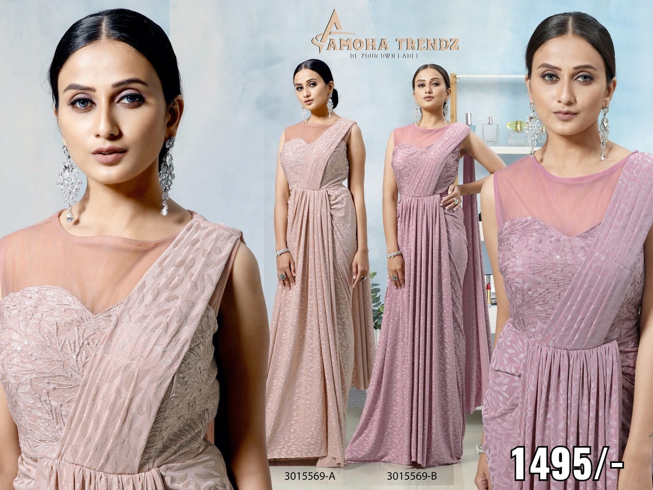 amoha trendz Design No 3015569 Imported Lycra attrective colours  look saree catalog