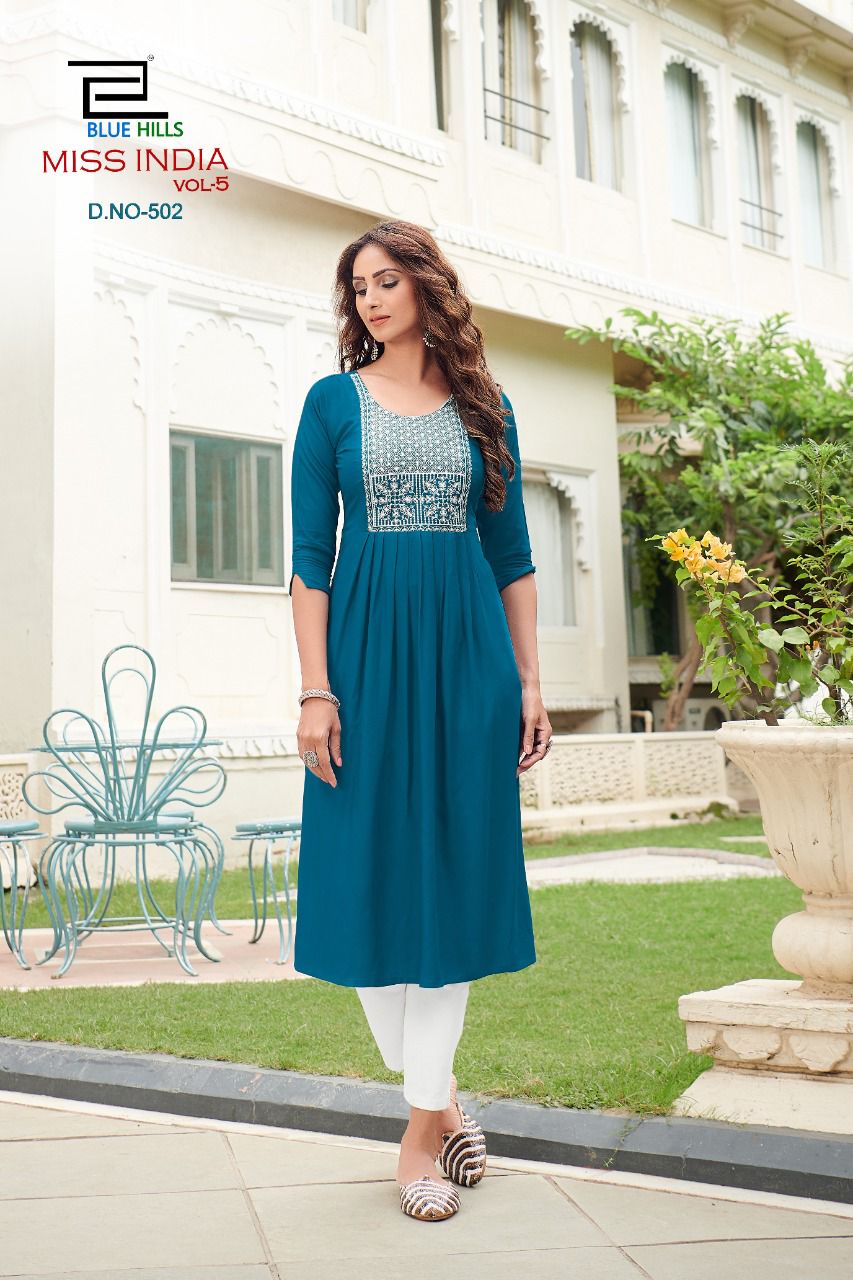 bluehills miss india vol 5 rayon graceful look kurti catalog