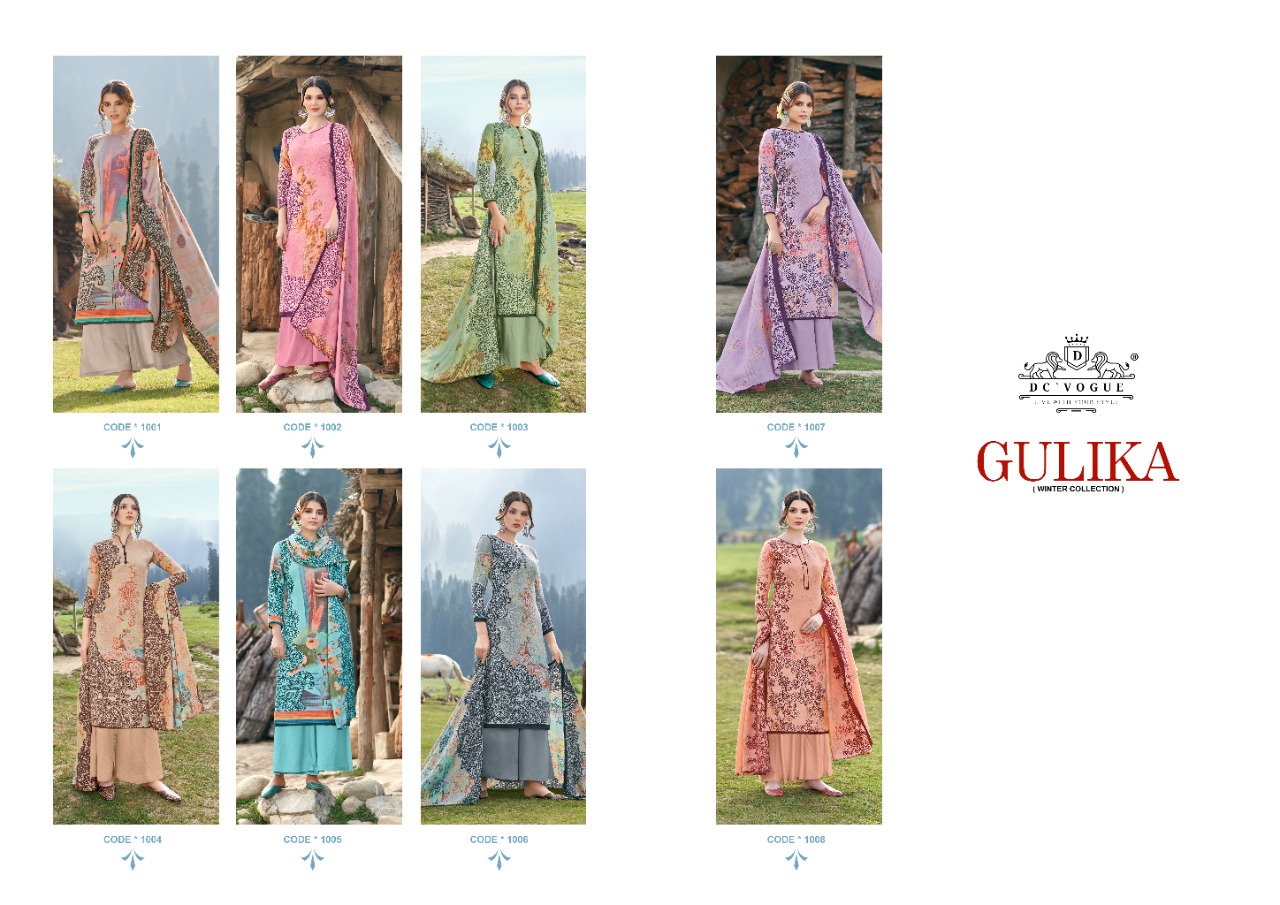 d c vogue gulika wool pashmina innovative print salwar suit catalog