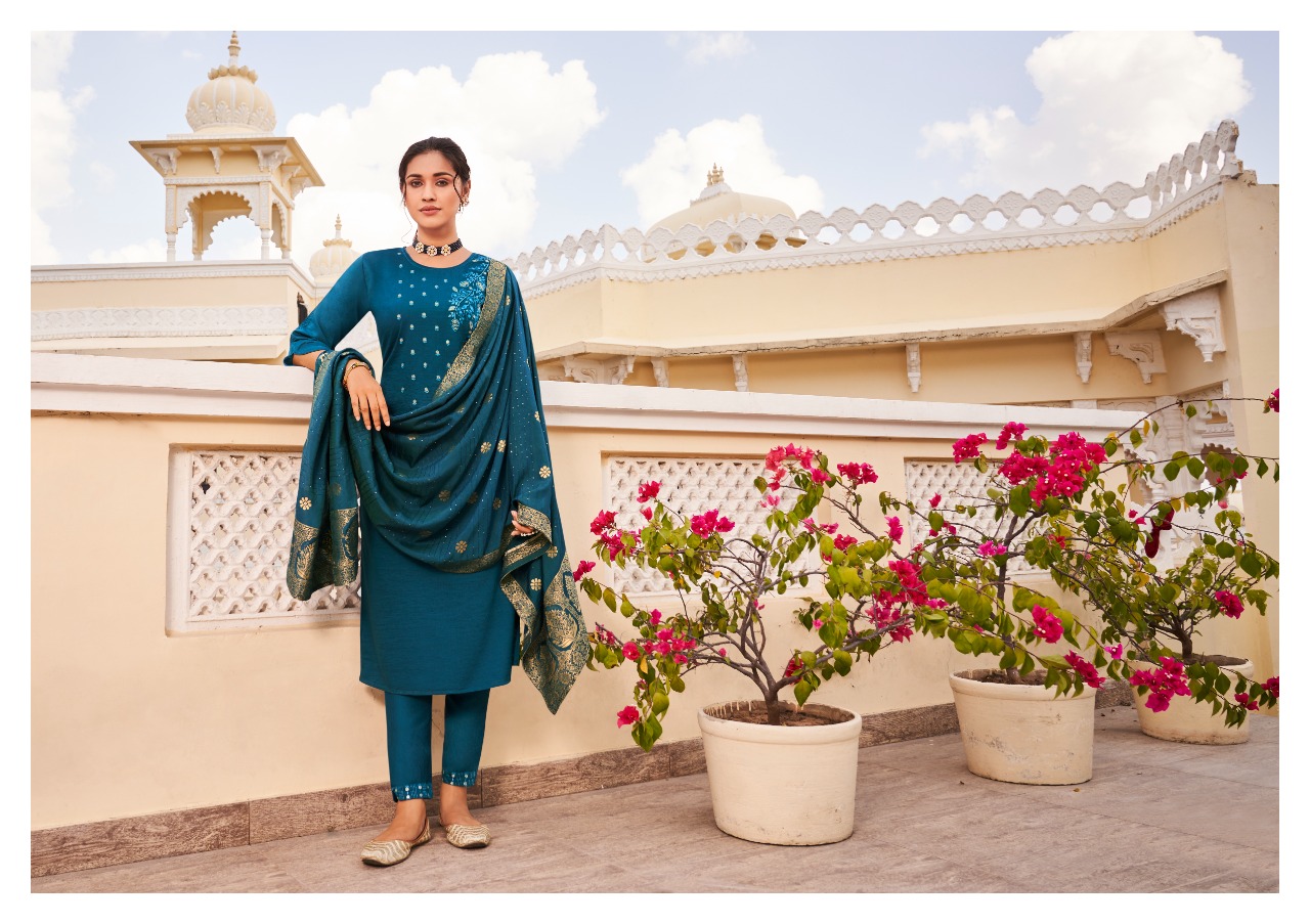 kivi by kajree riwayat silk gorgeous look top with pant and dupatta catalog