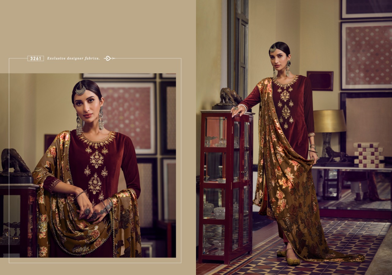 meera trendz glamour d no 3261 to 3265 velvet gorgeous look salwar suit catalog