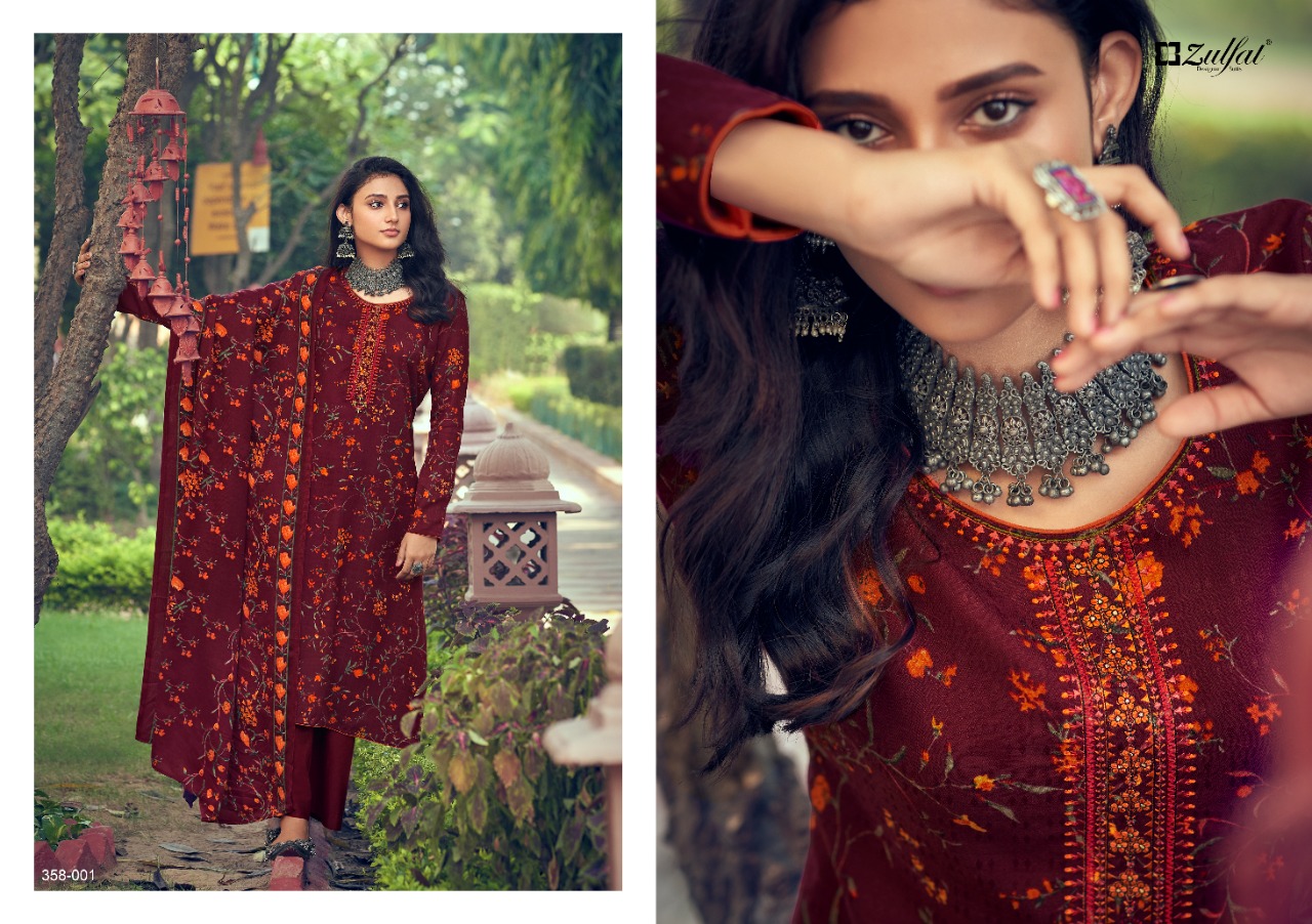 zulfat designer suit tareefa pure pashmina exclusive print salwar suit catalog