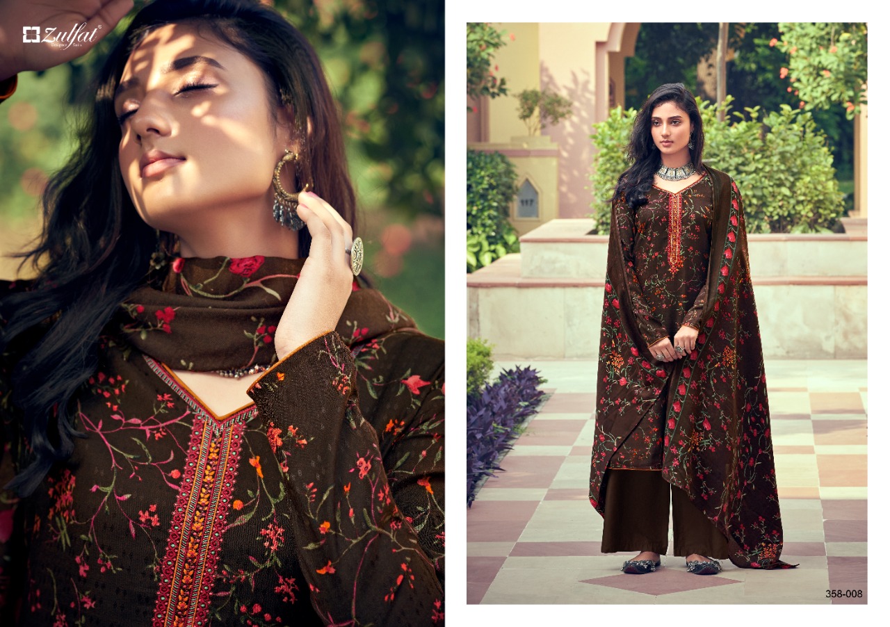 zulfat designer suit tareefa pure pashmina exclusive print salwar suit catalog