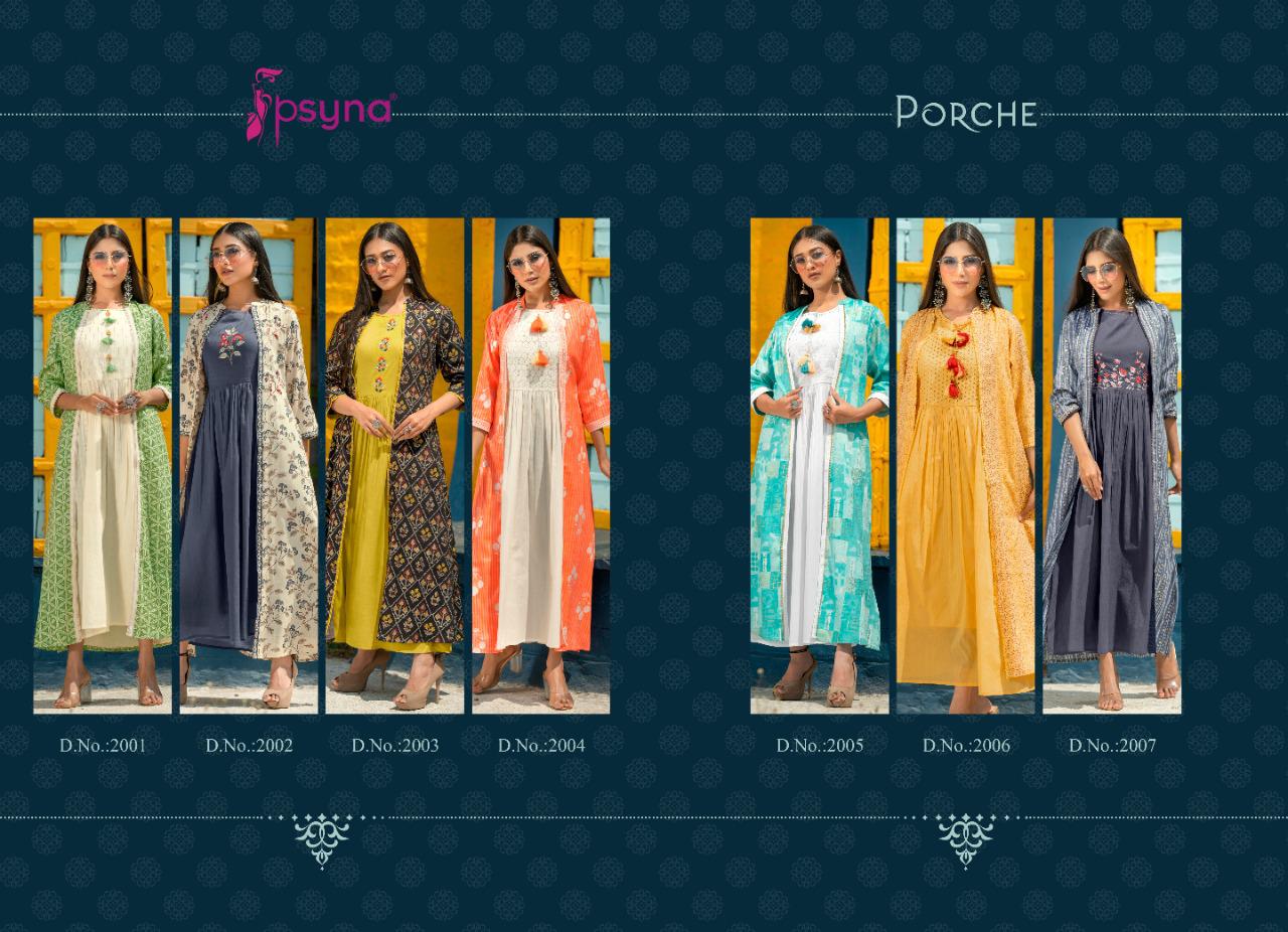 psyna porche rayon Beautiful look kurta with shrug catalog