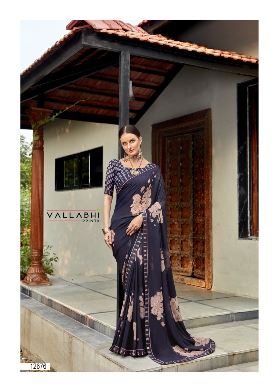 vallabhi print dove weighless attractive print saree catalog