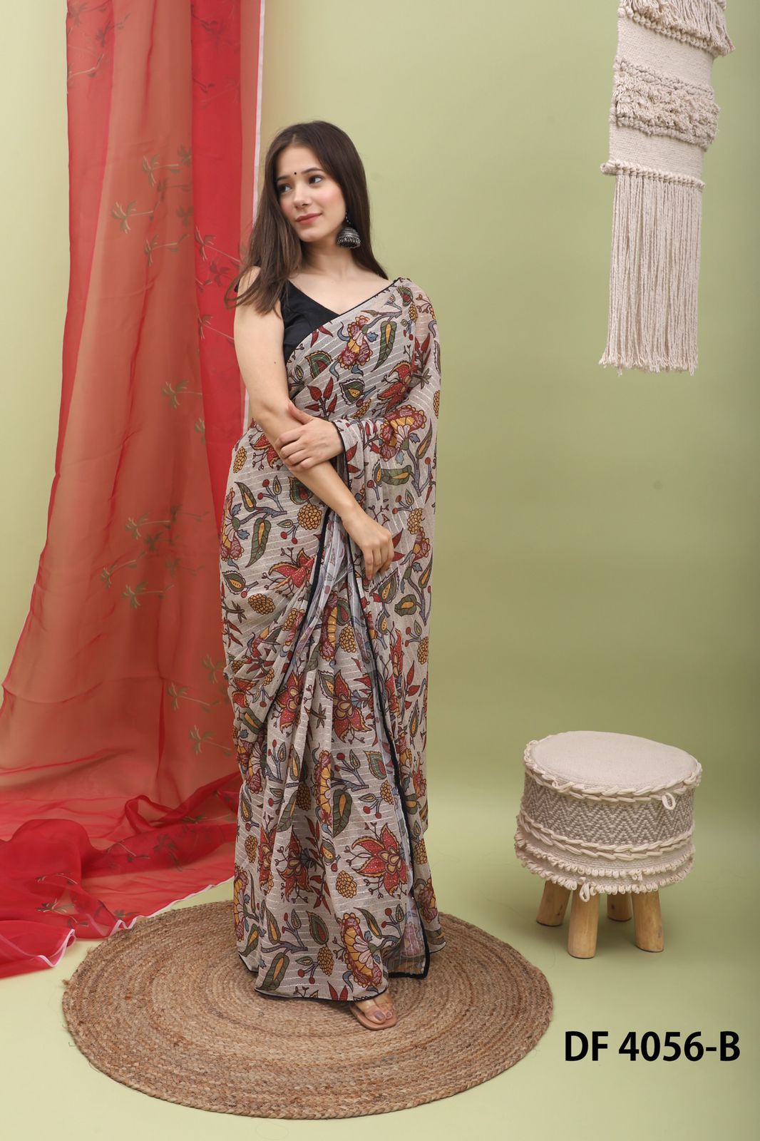divya fashion kalamkari df 4056 wetless exclusive print saree catalog