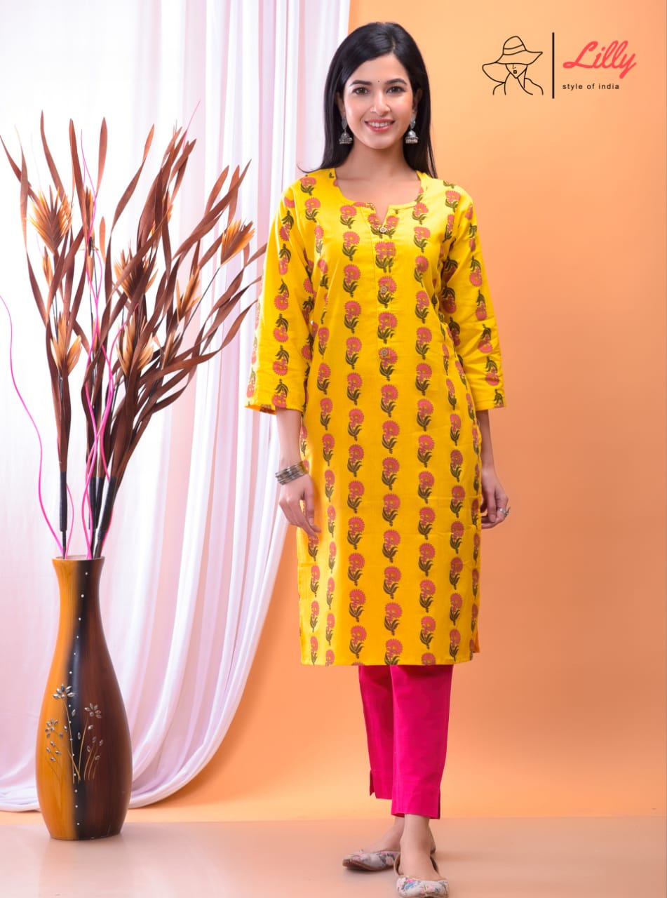 lilly style of india neha 5 cotton elegant kurti with pant size set