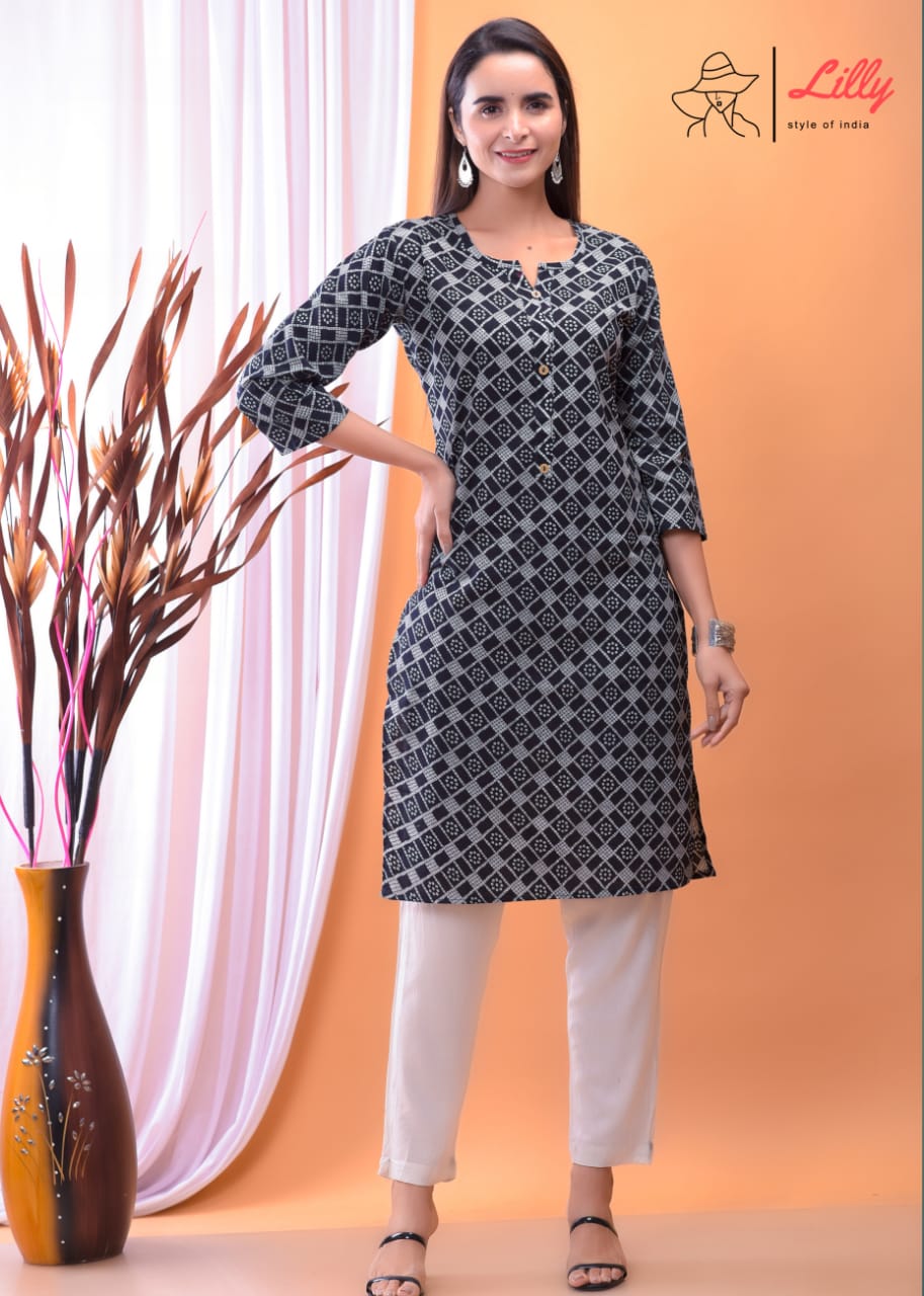 lilly style of india neha 6 cotton exclusive print kurti with pent size set
