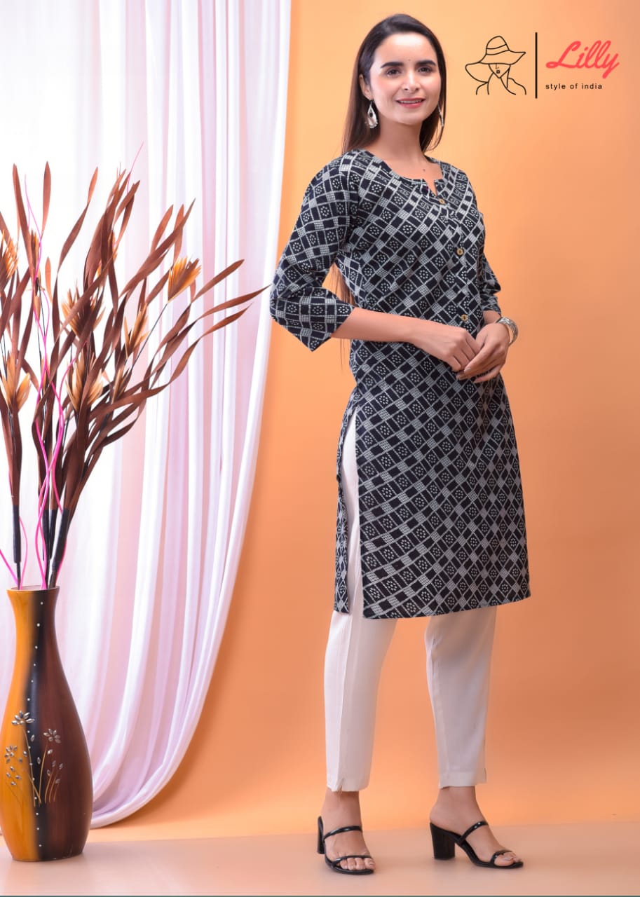 lilly style of india neha 6 cotton exclusive print kurti with pent size set