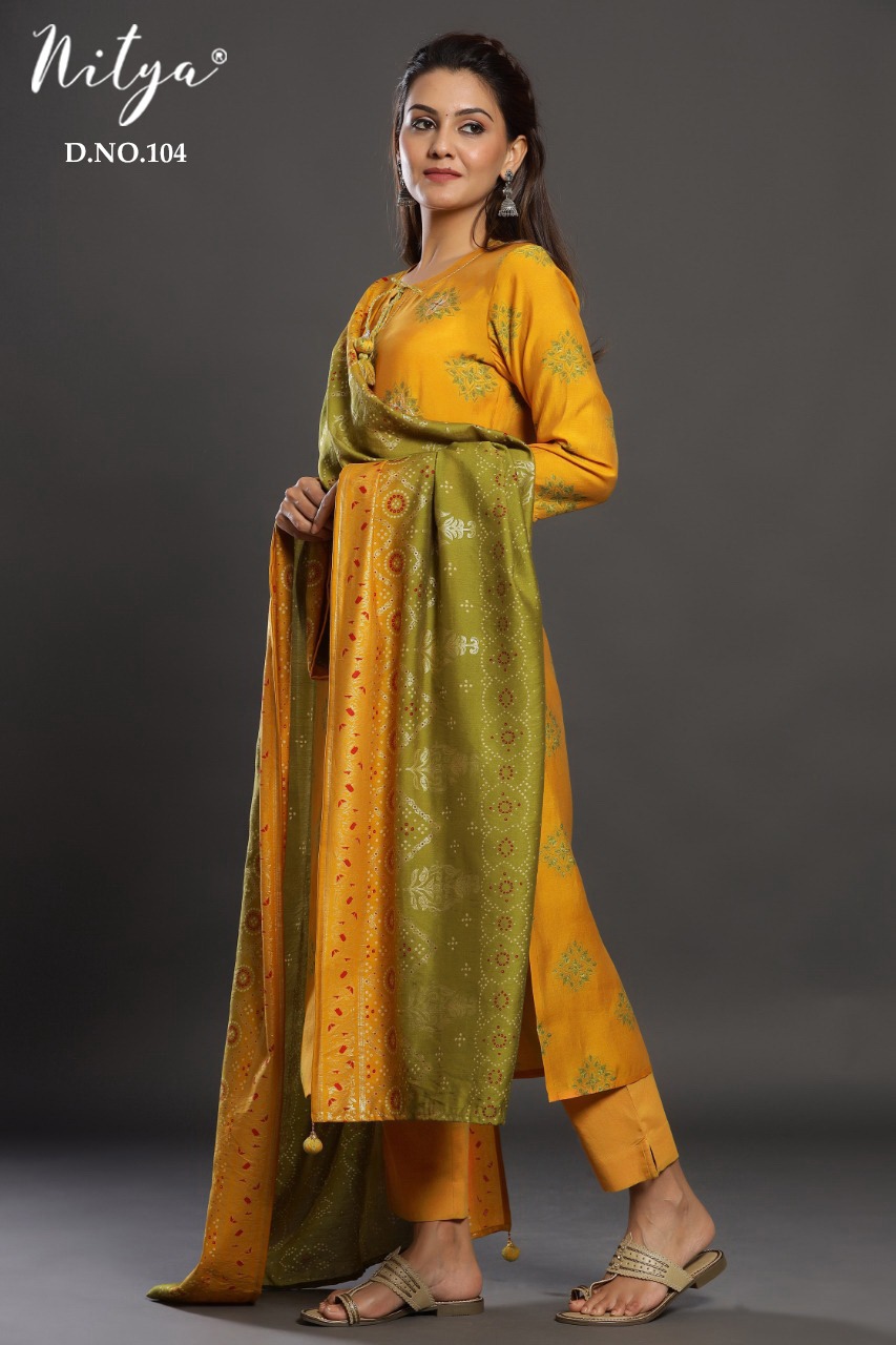 lt nitya nitya d no 104 modal silk regal look kurti pant with dupatta size set