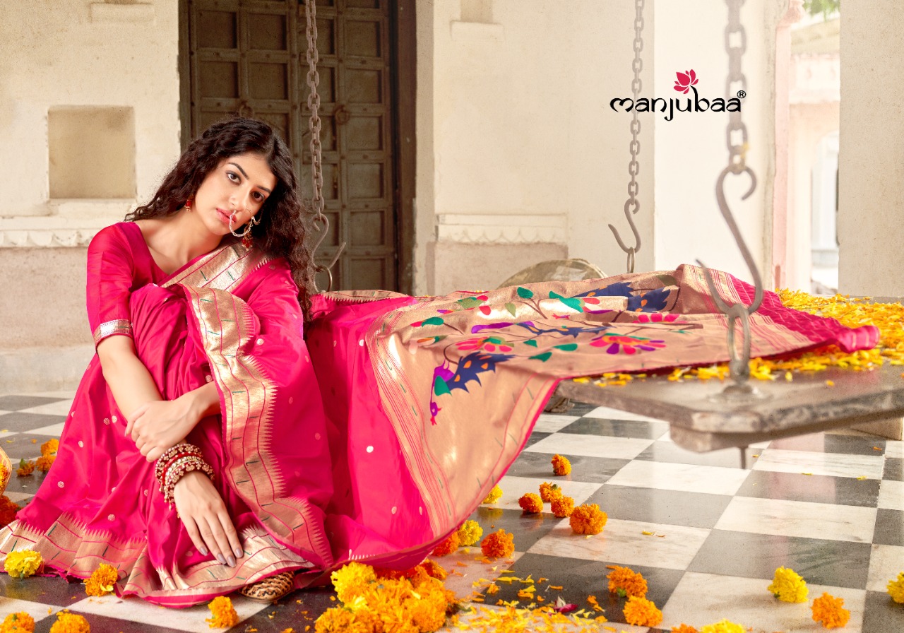 manjubaa madhushala paithani Series 6901 To 6908 Banarasi silk attrective look saree catalog