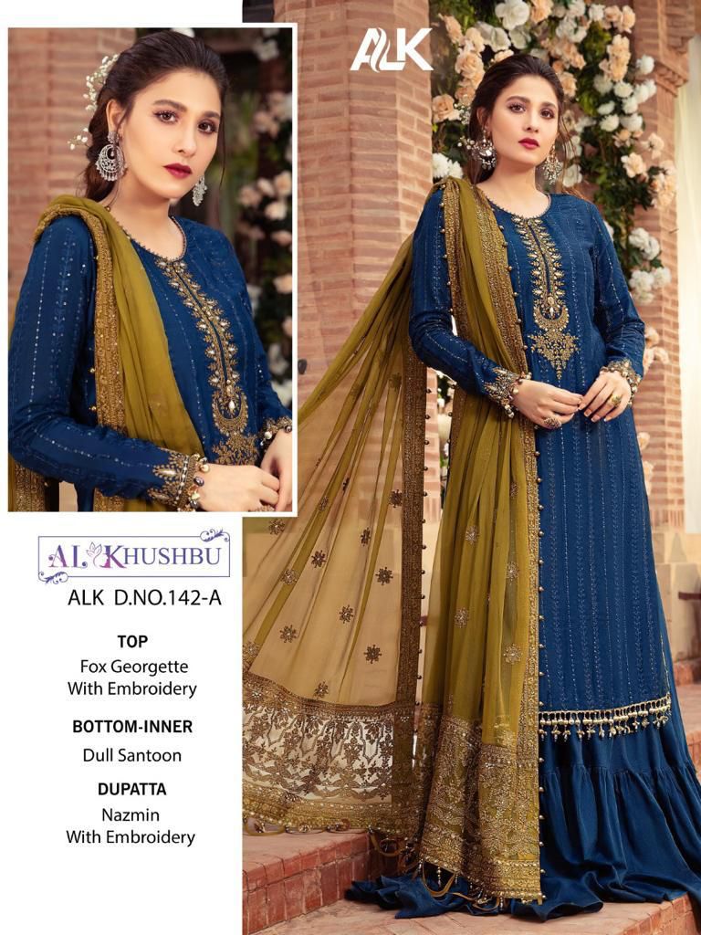 al khushbu maria b alk d no 142 colores georgette regal look salwar suit catalog