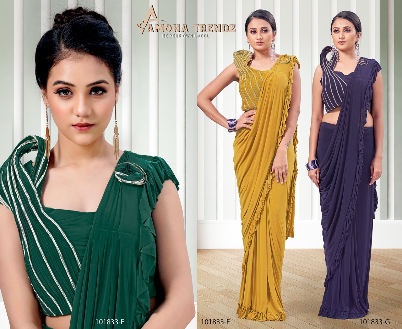amoha trendz Design No 101833 Imported Lycra new and modern style saree catalog