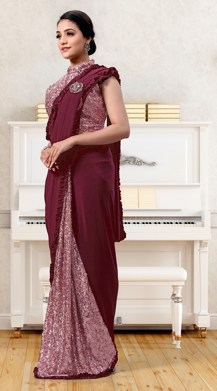 amoha trendz Design No 10414 Imported Lycra gorgeous look saree catalog