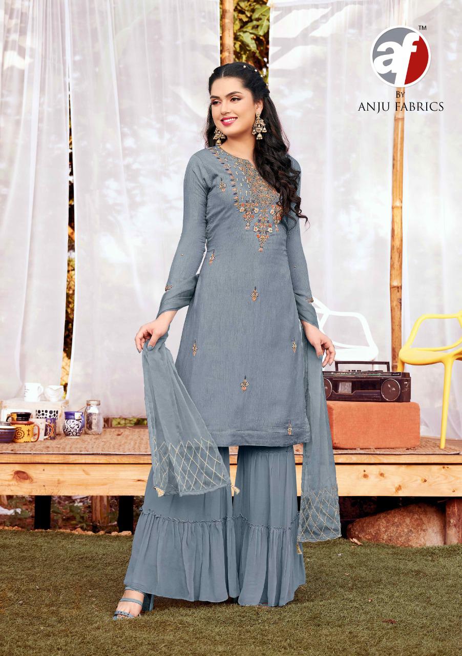 anju fabrics sassy girls dola innovative style top with garara and dupatta catalog