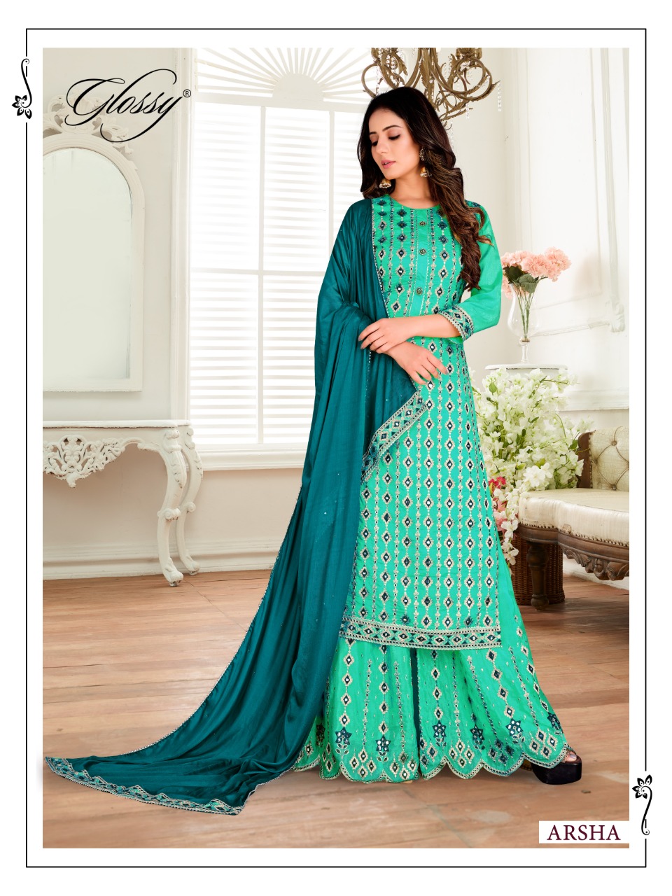 glossy arsha chinon gorgeous look salwar suit catalog