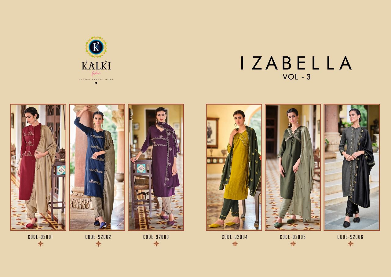 kalki fashion izabella vol 3 silk astonishing top bottom with dupatta catalog