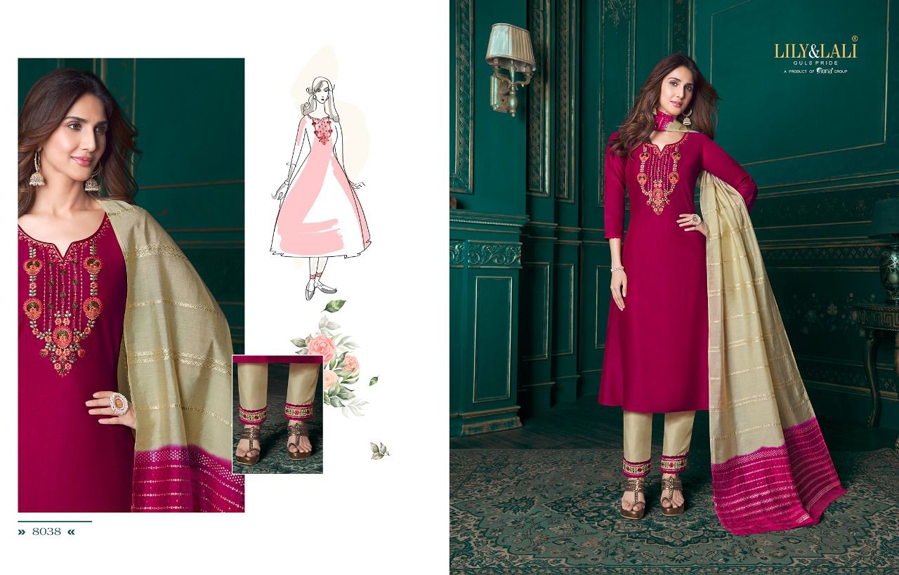 lily and lali meera muslin graceful look top bottom with dupatta catalog