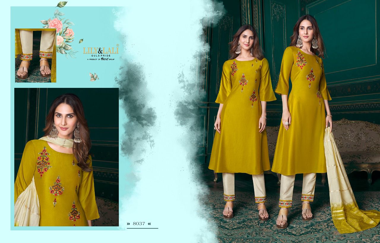 lily and lali meera muslin graceful look top bottom with dupatta catalog