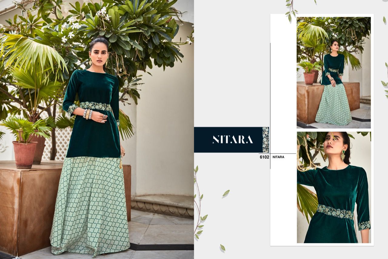 nitara Sparkles Vol 7 viscose velvet astonishing look skirt top catalog