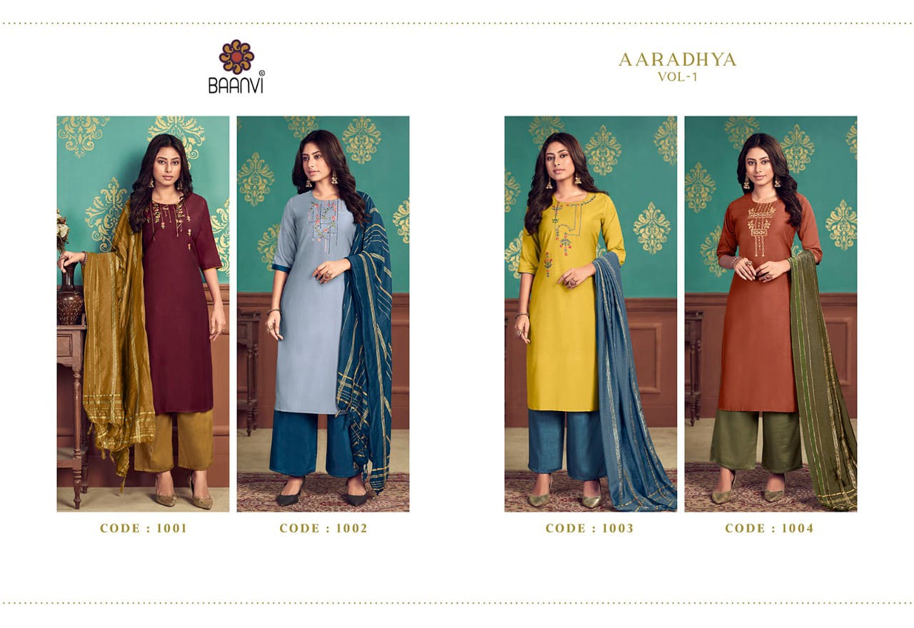 r studio Baanvi aradhya vol 1chinon silk astonishing look top plazzo with dupatta catalog