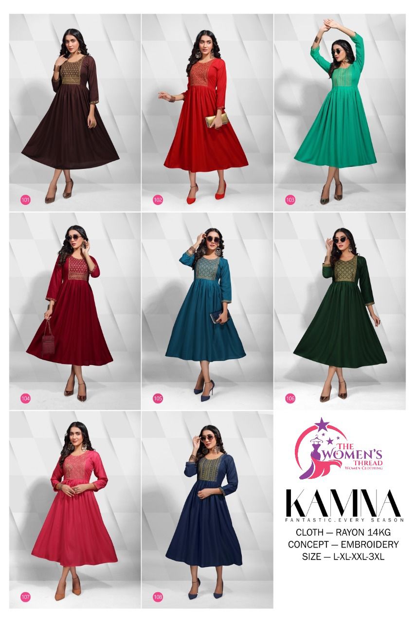 The womens thread kamna rayon astonishing kurti catalog