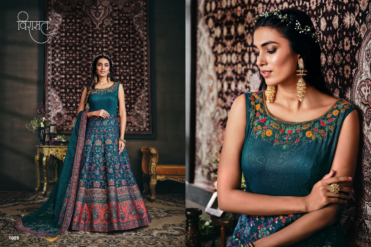 virasat banarasiya jaqurd tasar silk innovative look gown catalog