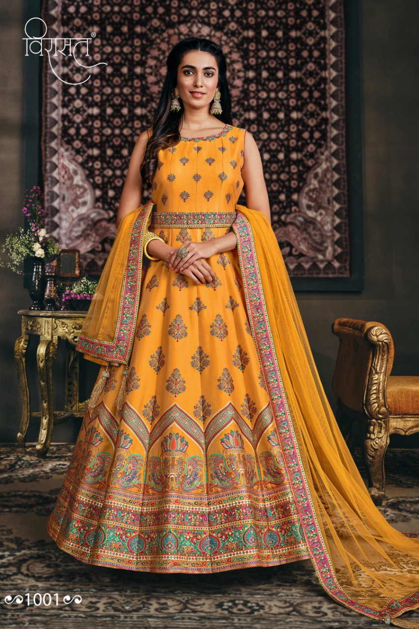 virasat banarasiya jaqurd tasar silk innovative look gown catalog