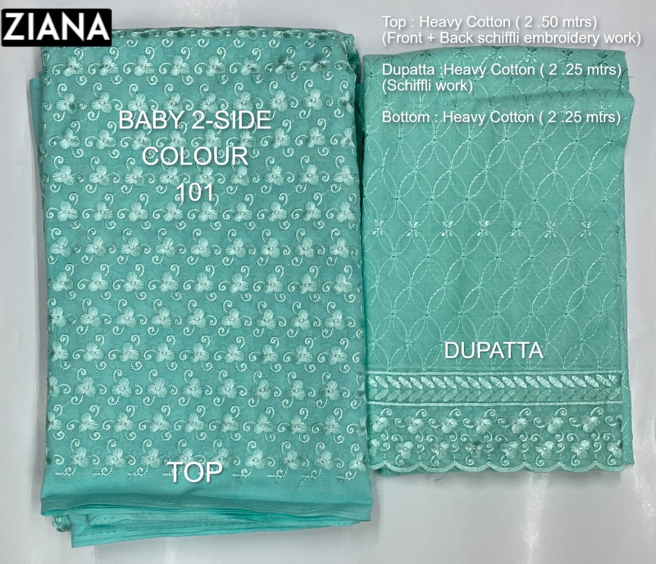 ziana baby 2 side colour 101 heavy cotton elegant look embroidery salwar suit colour set