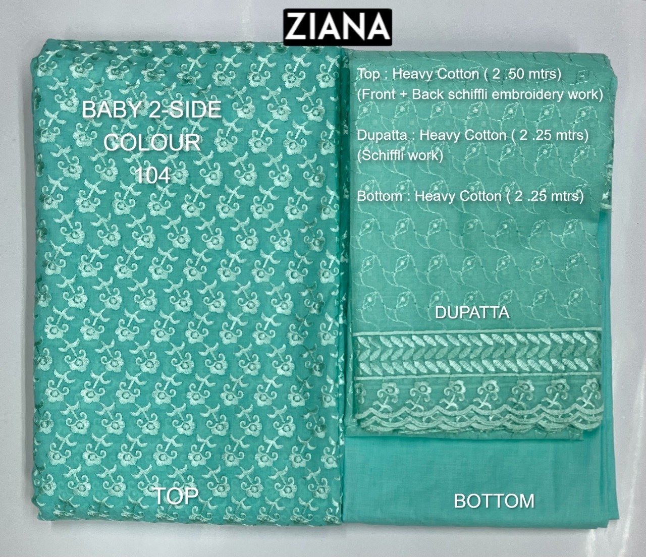 ziana baby 2 side colour 104 heavy cotton exclusive embroidery salwar suit colour set