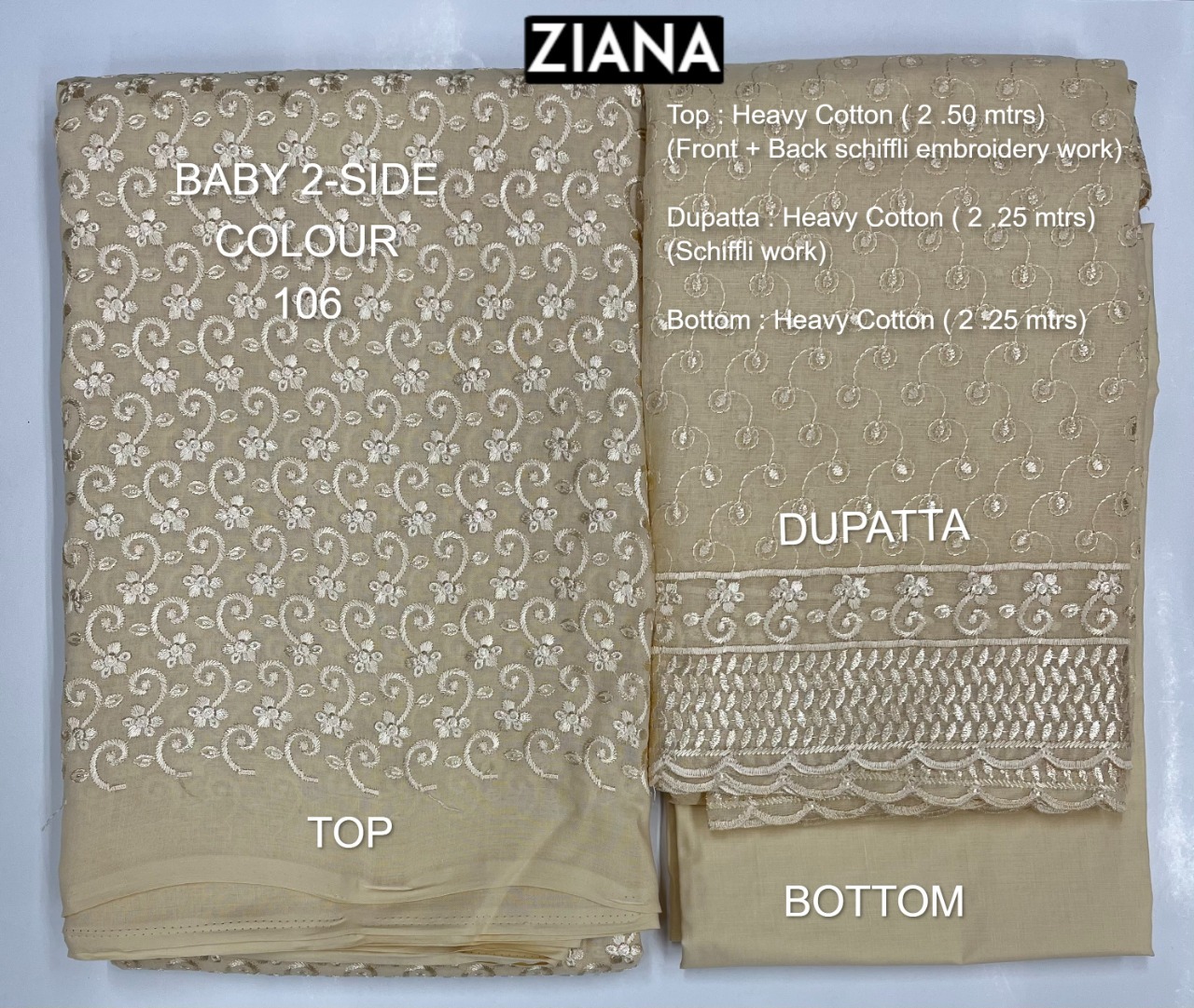 ziana baby 2 side colour 106 cotton decent embroidery salwar suit colour set