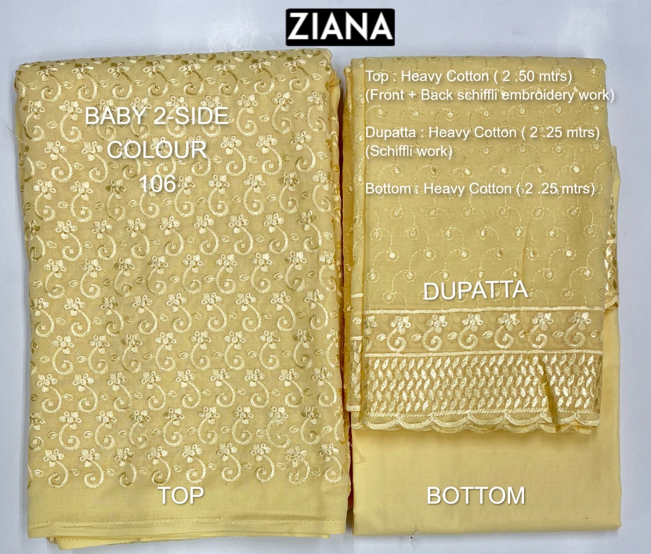 ziana baby 2 side colour 106 cotton decent embroidery salwar suit colour set