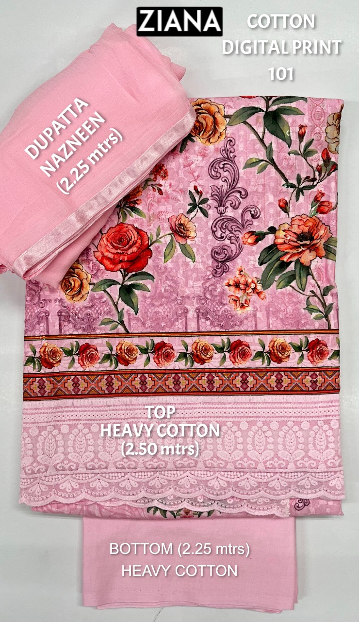 ziana cotton digital print 101 cotton exclusive print salwar suit calour set