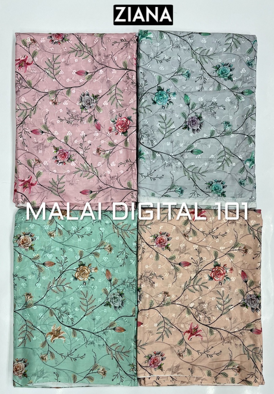 ziana malai digital 101 heavy cotton exclusive look embroidery salwar suit colour set