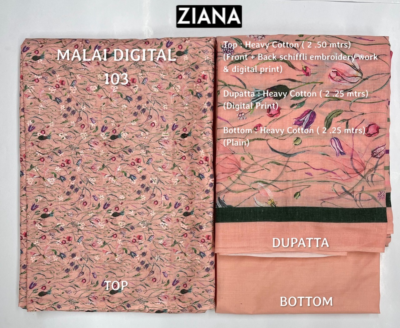 ziana malai digital 103 heavy cotton elegant look salwar suit colour set